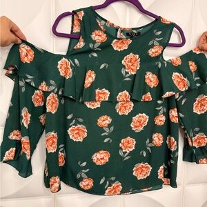 Hype Green Floral Cold Shoulder Blouse